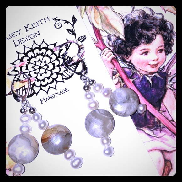 Pearled Laguna Agate Earrings